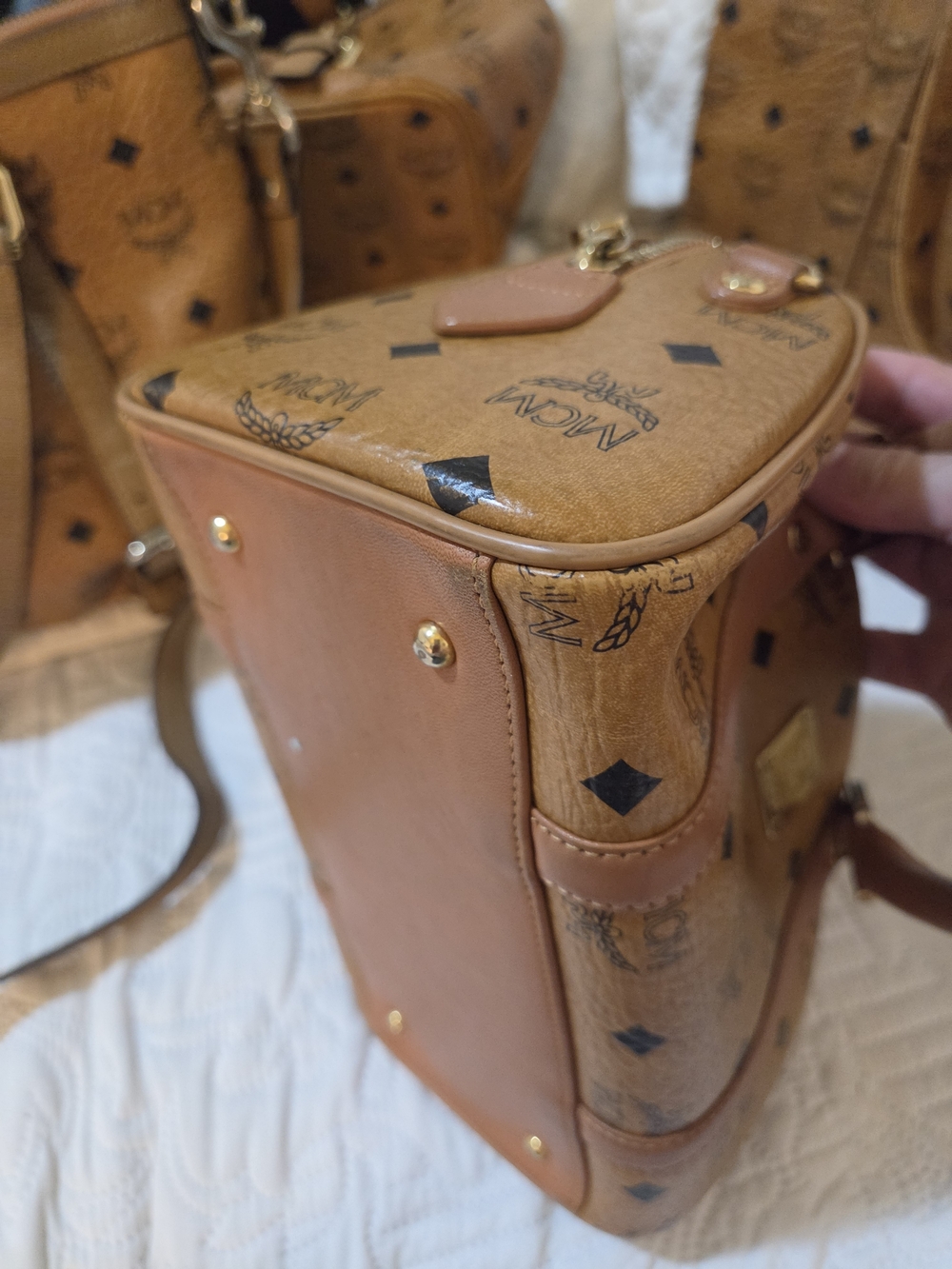 MCM Visetos Cognac Mini Boston Satchel - Picture 8 of 15
